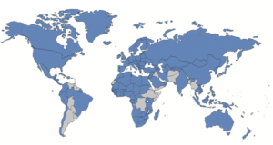 Map of countries and regional Offices covered by an International PCT patent
